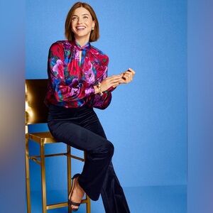 Talbots Floral Twist Neck Soft Satin Charmeuse Top NWT